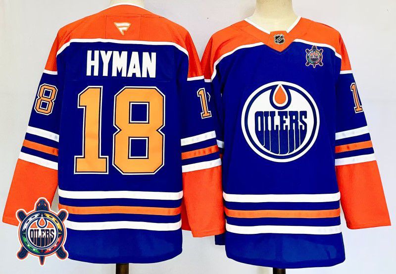 Men Edmonton Oilers #18 Hyman Blue Fanatics 2025 NHL Jersey style 5